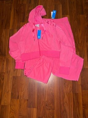 adidas Oman Pink Terry Hoodie and Shorts Lounge Set